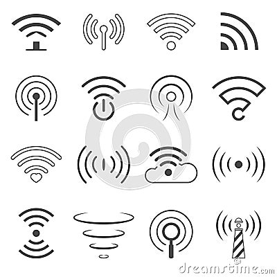 WiFi Logo Vector Elements. Wireless technology concept signs in line style Vector Illustration