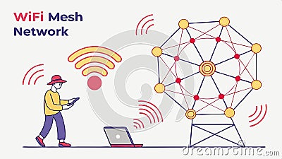 WiFi mesh network, wireless connectivity and tech vector design Generative AI Vector Illustration