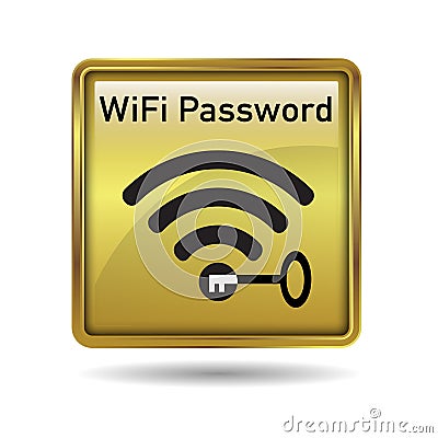 WiFi Password Gold Frame Icon Button Vector Illustration