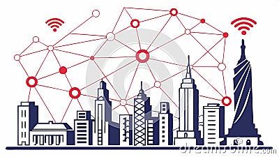 Wifi point city, connect urban net, smart city points, network skyline, Vector Design, Generative AI Vector Illustration