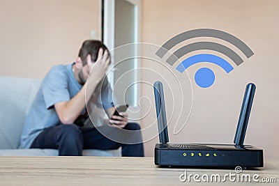 Wifi router with low signal. Bad connection. Stock Photo