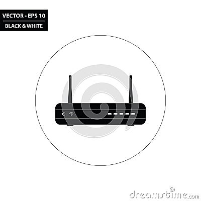 WiFi router - modem black and white flat icon Vector Illustration