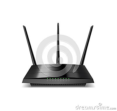 Wifi router, realistic wireless broadband modem with antenna. Ethernet router for network connection Vector Illustration