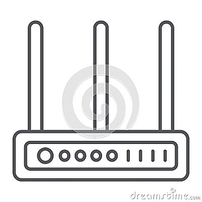 Wifi router thin line icon, network and connection, internet sign, vector graphics, a linear pattern on a white Vector Illustration