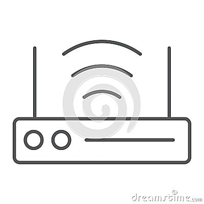Wifi router thin line icon, technology and device, wireless internet sign, vector graphics, a linear pattern on a white Vector Illustration
