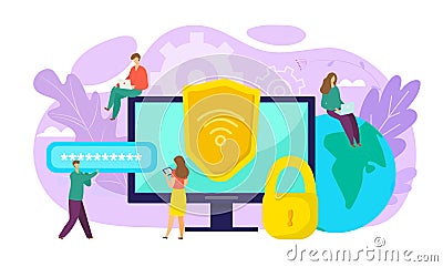 Wifi security concept, online safety, data protection, secure connection vector illustration. Cryptography, antivirus Vector Illustration