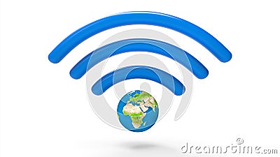 Wifi sign with planet earth Cartoon Illustration