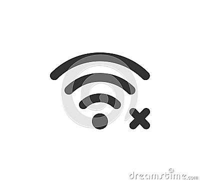 Wifi symbol and cross icon. Jamming wireless internet signal. Wi Fi error. Failure wifi icon. Disconnected wireless Vector Illustration