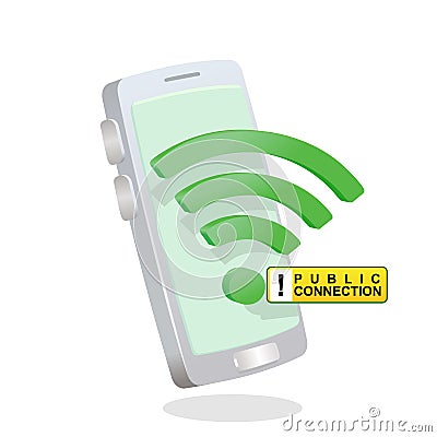 Wifi symbol in front of smartphone 3D - three dimentional and warning sign public connection for wifi connection concept vector il Vector Illustration