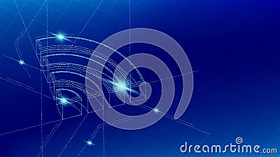 Wifi symbol isometric symbol particle line lighting pattern wireframe futuristic, Internet connect concept illustration isolated Vector Illustration