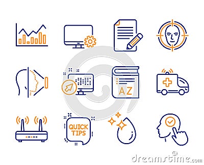 Wifi, Web system and Infochart icons set. Quick tips, Face detect and Face id signs. Vector Vector Illustration