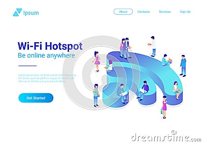 Wifi Wireless isometric flat illustration. People Vector Illustration