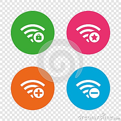 Wifi Wireless Network icons. Wi-fi add, remove. Vector Illustration