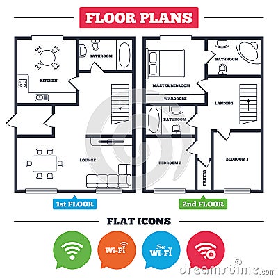 Wifi Wireless Network icons. Wi-fi zone locked. Vector Illustration