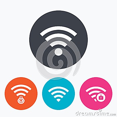 Wifi Wireless Network icons. Wi-fi zone locked. Vector Illustration