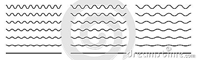 Wiggly squiggle lines. Wiggle waves set. Wavy vector line. Vector Illustration