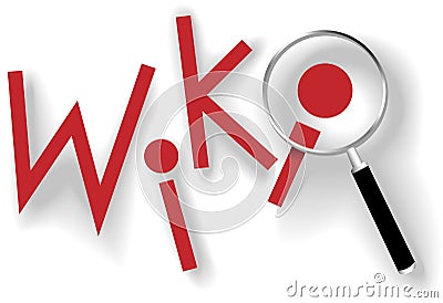 Wiki find information magnifying glass shadows Vector Illustration