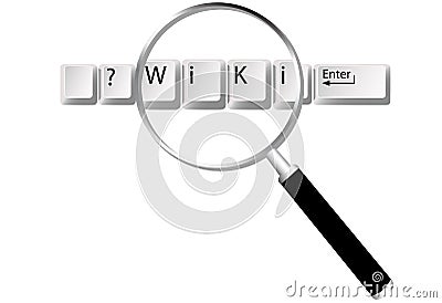 Wiki keys magnifying glass information Vector Illustration