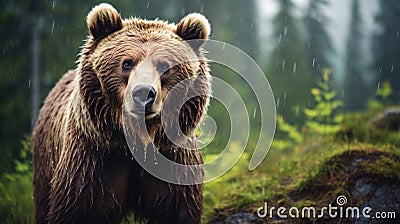 Wild adult Brown Bear Ursus Arctos in the summer forest Stock Photo