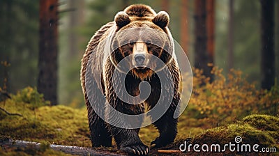 Wild adult Brown Bear Ursus Arctos in the summer forest Stock Photo