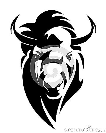 Wild american bison bull black vector head design Vector Illustration