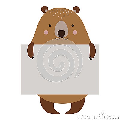 Wild animal bear strike with clean plate board vector. Vector Illustration