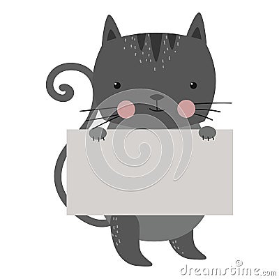 Wild animal cat strike with clean plate board vector. Vector Illustration