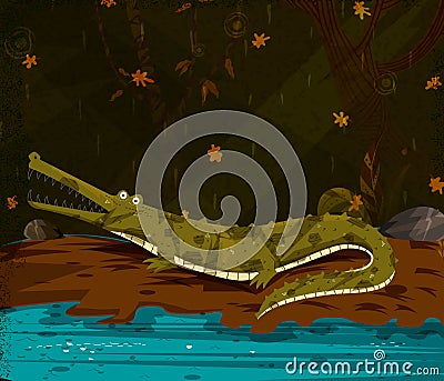 Wild animal Crocodile in jungle forest background Vector Illustration