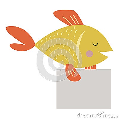 Wild animal fish strike with clean plate board vector. Vector Illustration