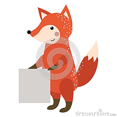 Wild animal fox strike with clean plate board vector. Vector Illustration
