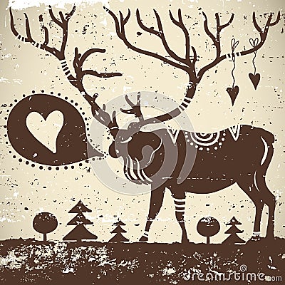 Wild animal grungy background Deer Vector Illustration