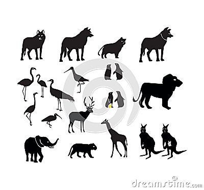 Wild Animal Icons Set as Black Vector Silhouettes Isolated on White Background Vector Illustration