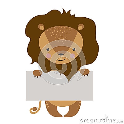 Wild animal lion strike with clean plate board vector. Vector Illustration