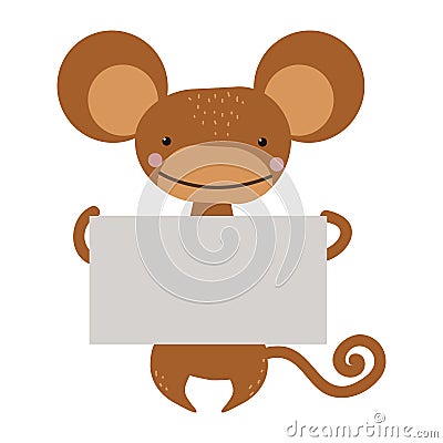 Wild animal monkey strike with clean plate board vector. Vector Illustration