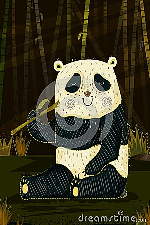 Wild animal Panda in jungle forest background Vector Illustration