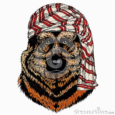 Wild animal wearing keffiyeh or kufiya. Animal head. Stock Photo