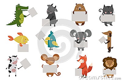 Wild animal zoo with clean plate vector icons set Vector Illustration