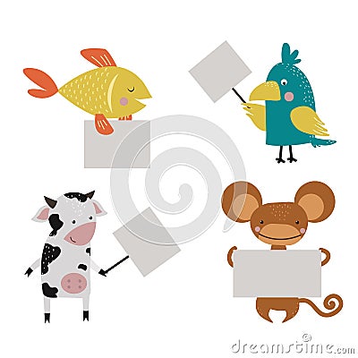 Wild animal zoo strike with clean plate board vector. Vector Illustration