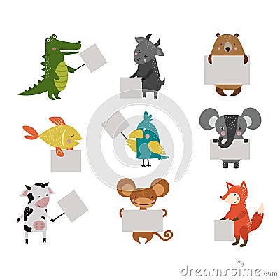 Wild animal zoo strike with clean plate board vector. Vector Illustration