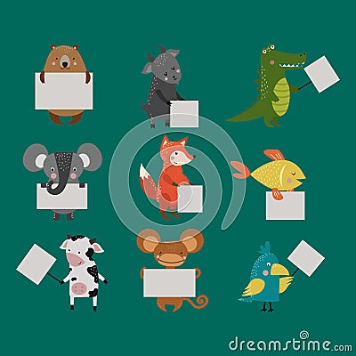 Wild animal zoo strike with clean plate board vector. Vector Illustration