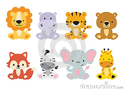 Cute Wild Safari Animals Vector Illustration Vector Illustration