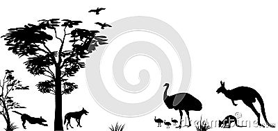 Wild animals of Australia kangaroo,emu and dingos Vector Illustration