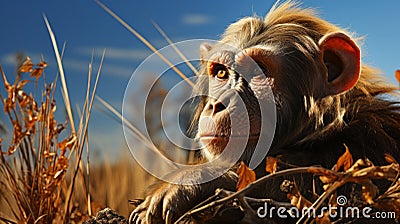 Photo-realistic Chimpanzee Sitting In Grass: A Stunning Rendered Artwork Stock Photo