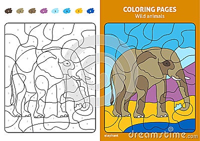 Wild animals coloring page for kids, elephant. Vector Illustration