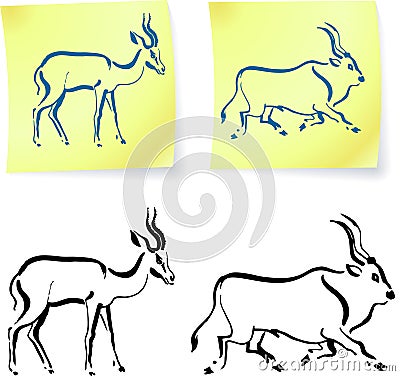 Wild animals drawings on post it notes Cartoon Illustration