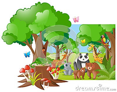 Wild animals in the forest Vector Illustration
