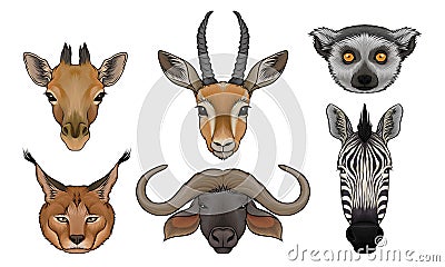 Wild Animals Muzzles Vector Set. Highly Detailed Neb Collection Vector Illustration