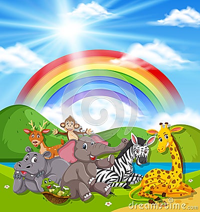 Wild animals in nature Vector Illustration