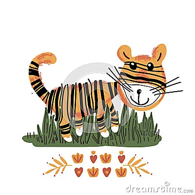 Ð¢iger wild animals African. Hand drawn flat color illustrations Vector Illustration
