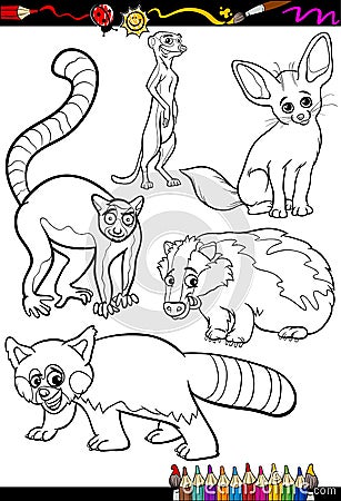 Wild animals set for coloring book Vector Illustration